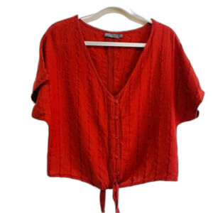 Prana Red V Neck Button Front tie top size medium
